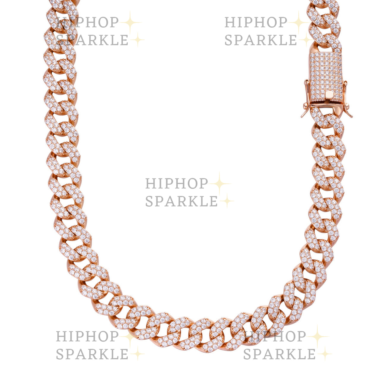 Moissanite Classic Miami Cuban Link Chain Necklace Iced Out - 14k Rose Gold Vermeil & 925 Silver - 6mm-18mm