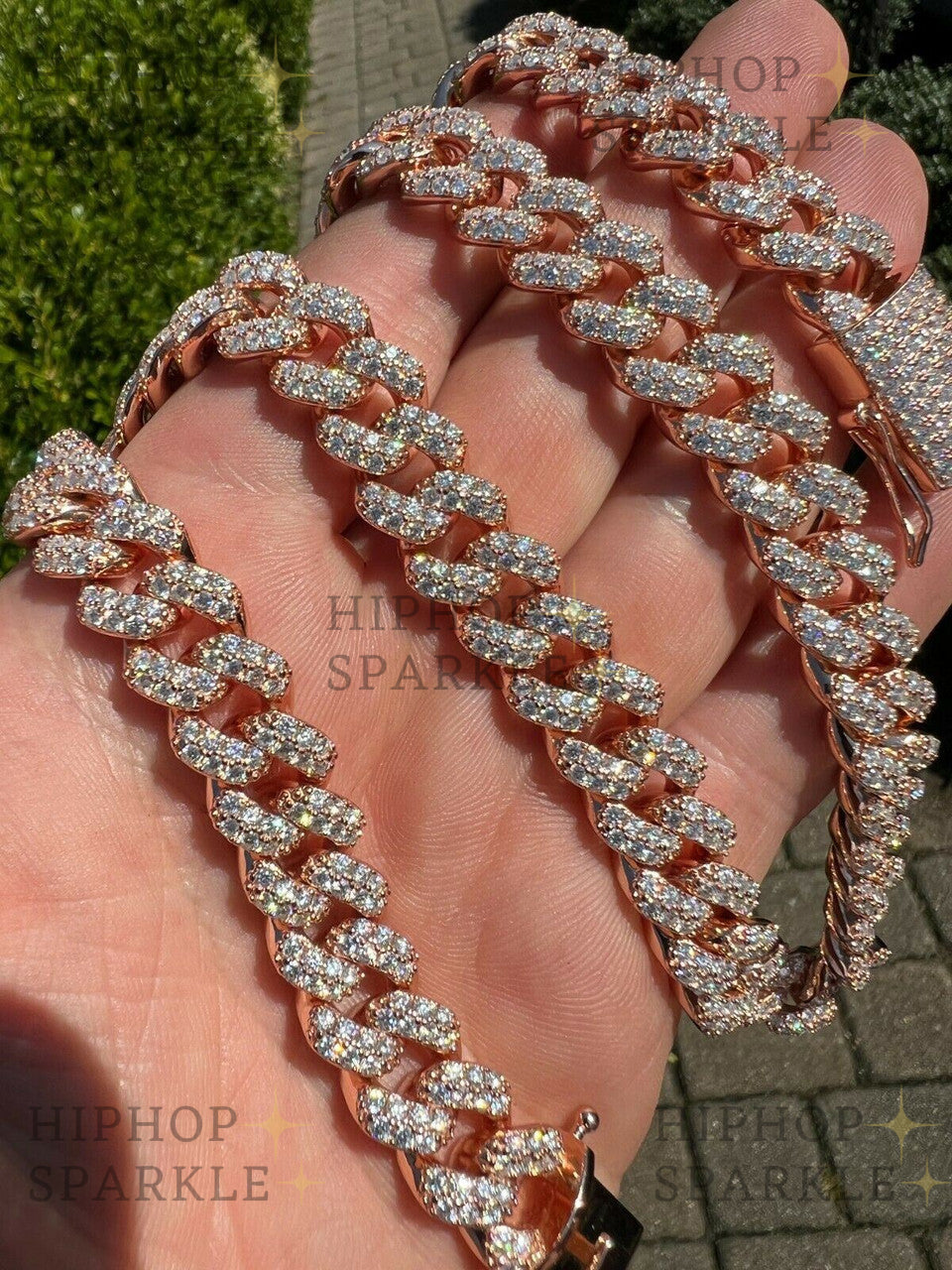 Moissanite Classic Miami Cuban Link Chain Necklace Iced Out - 14k Rose Gold Vermeil & 925 Silver - 6mm-18mm