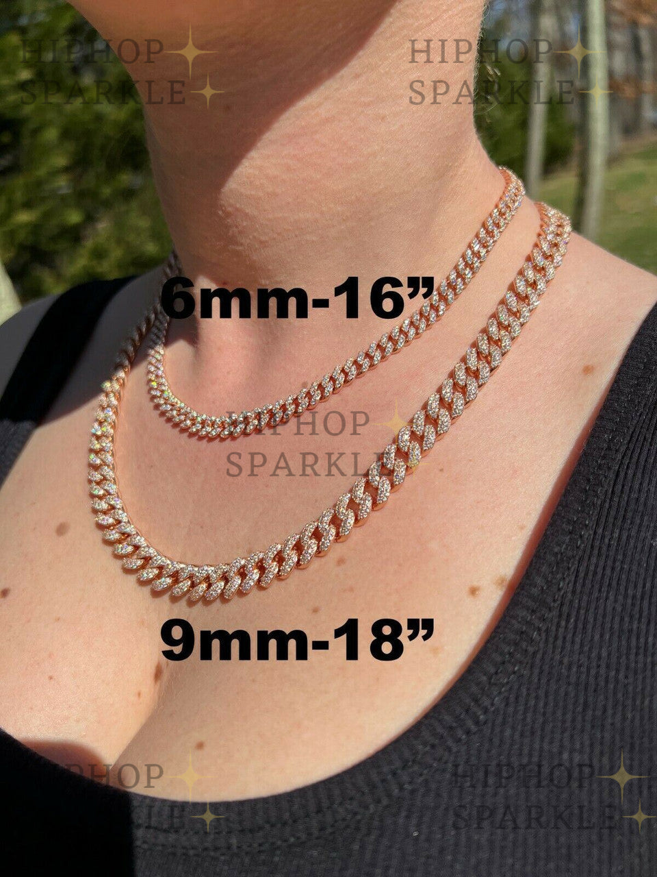 Moissanite Classic Miami Cuban Link Chain Necklace Iced Out - 14k Rose Gold Vermeil & 925 Silver - 6mm-18mm