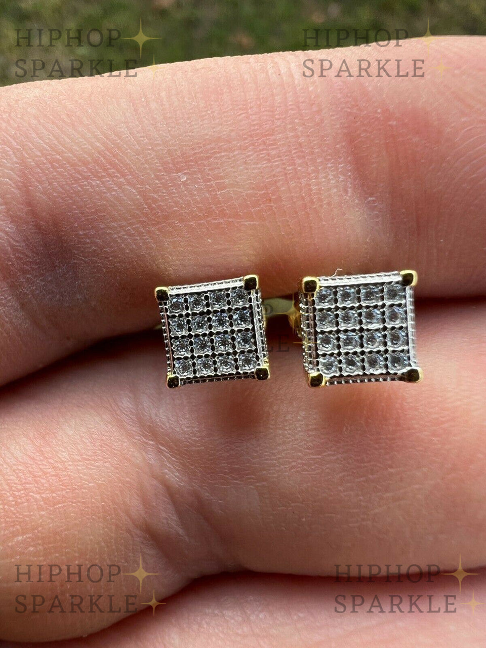 Moissanite 3D Cube Rapper Earrings - 14k Gold Vermeil & 925 Silver