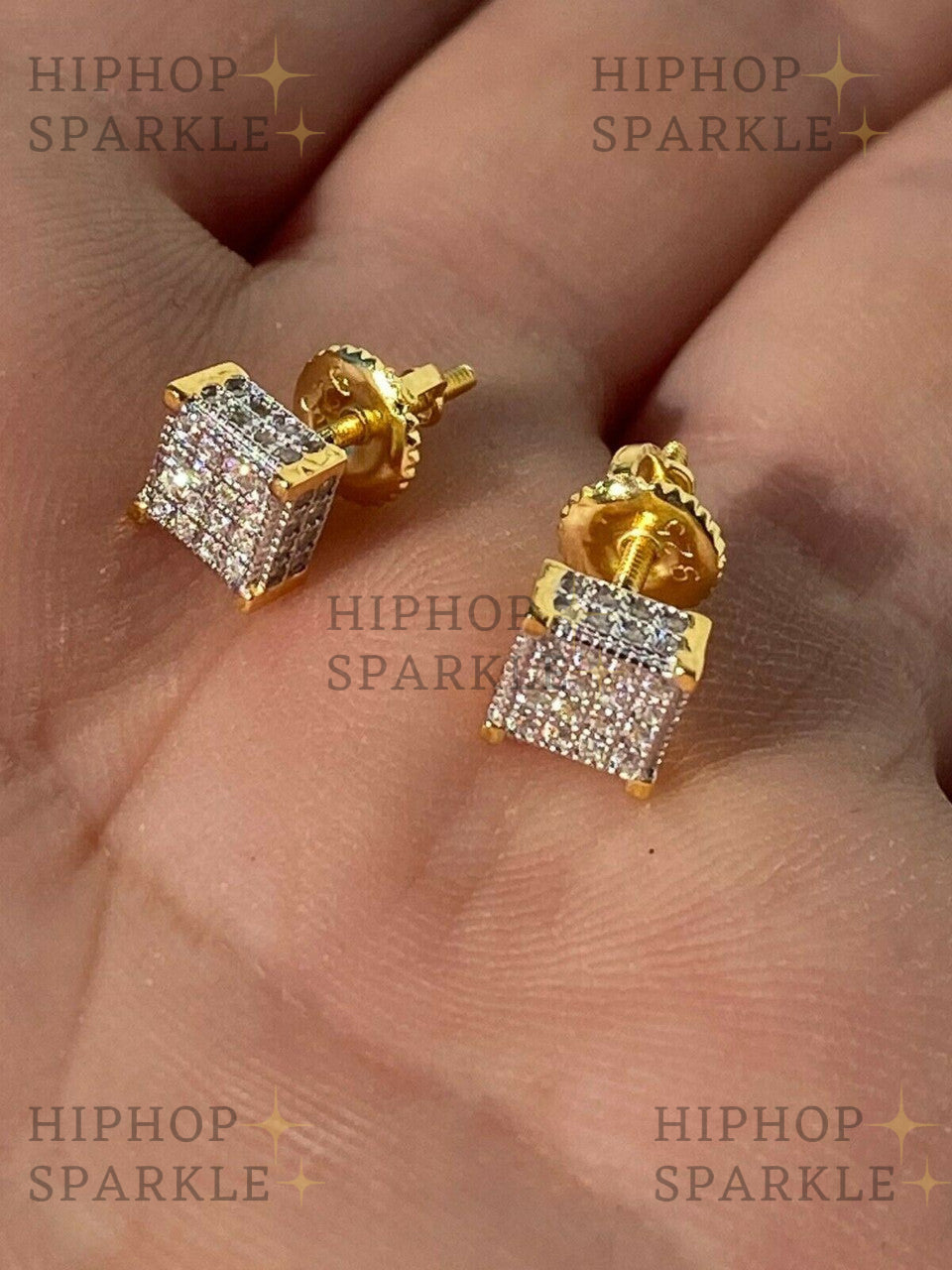 Moissanite 3D Cube Rapper Earrings - 14k Gold Vermeil & 925 Silver