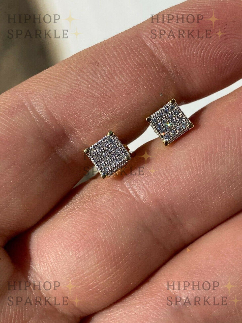 Moissanite 3D Cube Rapper Earrings - 14k Gold Vermeil & 925 Silver