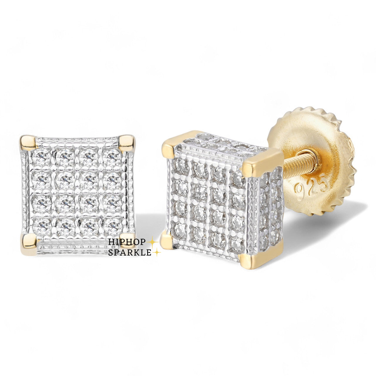 Moissanite 3D Cube Rapper Earrings - 14k Gold Vermeil & 925 Silver