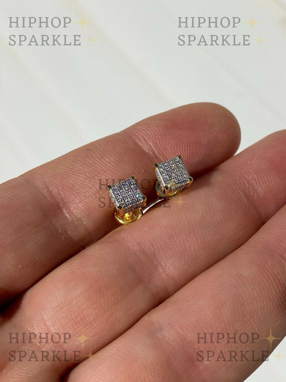 Moissanite 3D Cube Rapper Earrings - 14k Gold Vermeil & 925 Silver