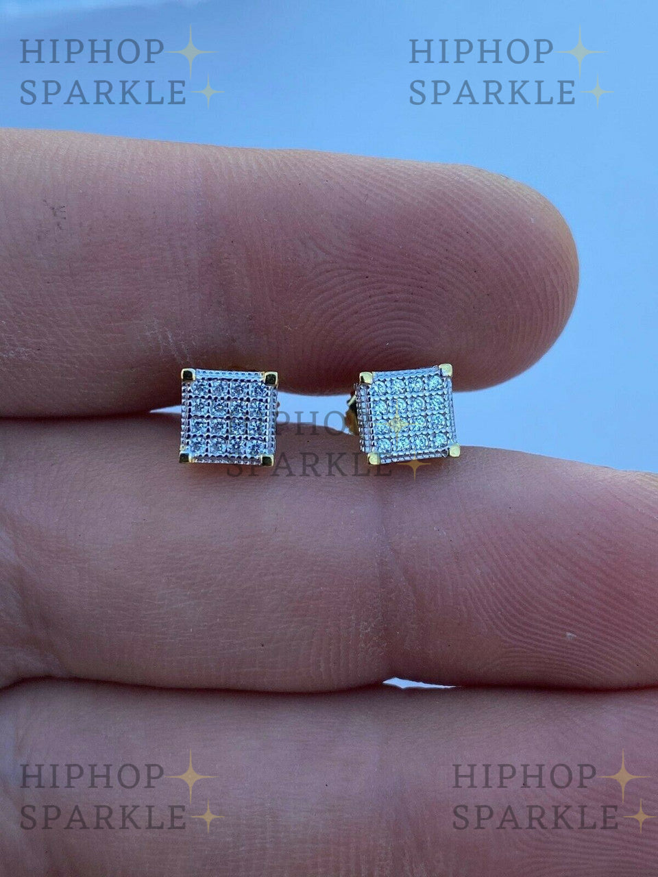 Moissanite 3D Cube Rapper Earrings - 14k Gold Vermeil & 925 Silver