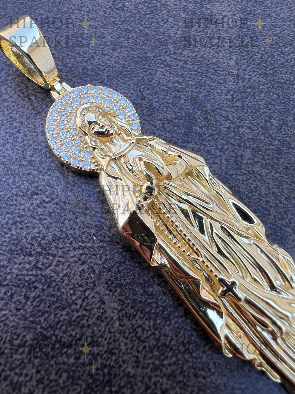 Moissanite Virgin Mary Guadalupe Pendant - 14k Gold Vermeil & 925 Silver