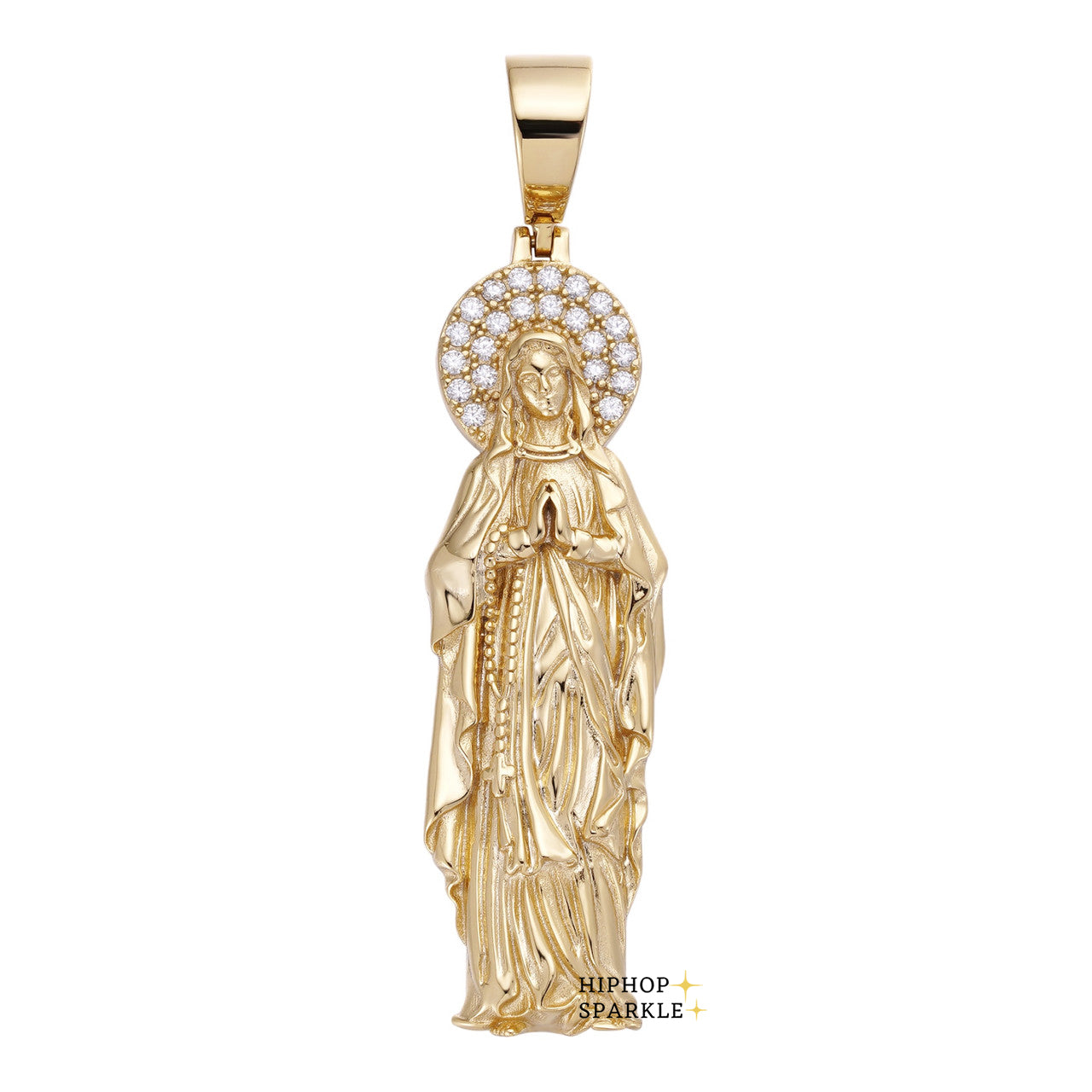 Moissanite Virgin Mary Guadalupe Pendant - 14k Gold Vermeil & 925 Silver