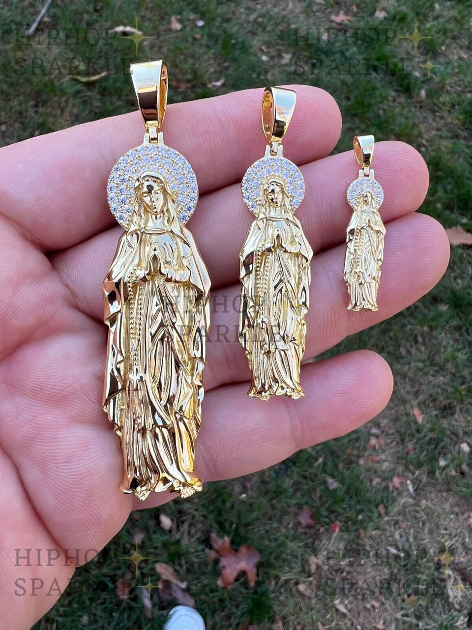 Moissanite Virgin Mary Guadalupe Pendant - 14k Gold Vermeil & 925 Silver