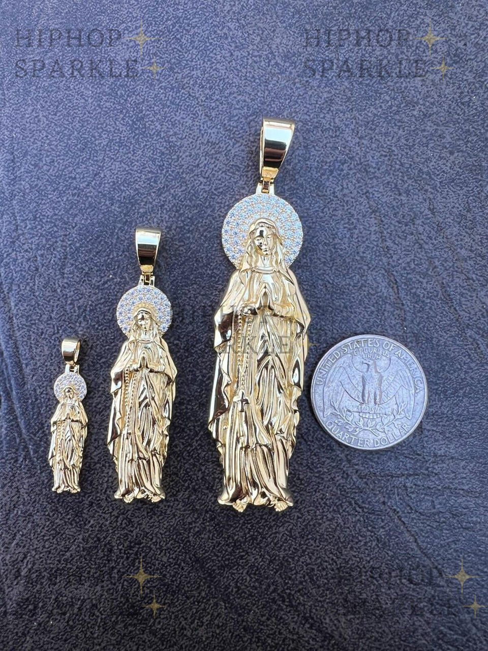 Moissanite Virgin Mary Guadalupe Pendant - 14k Gold Vermeil & 925 Silver