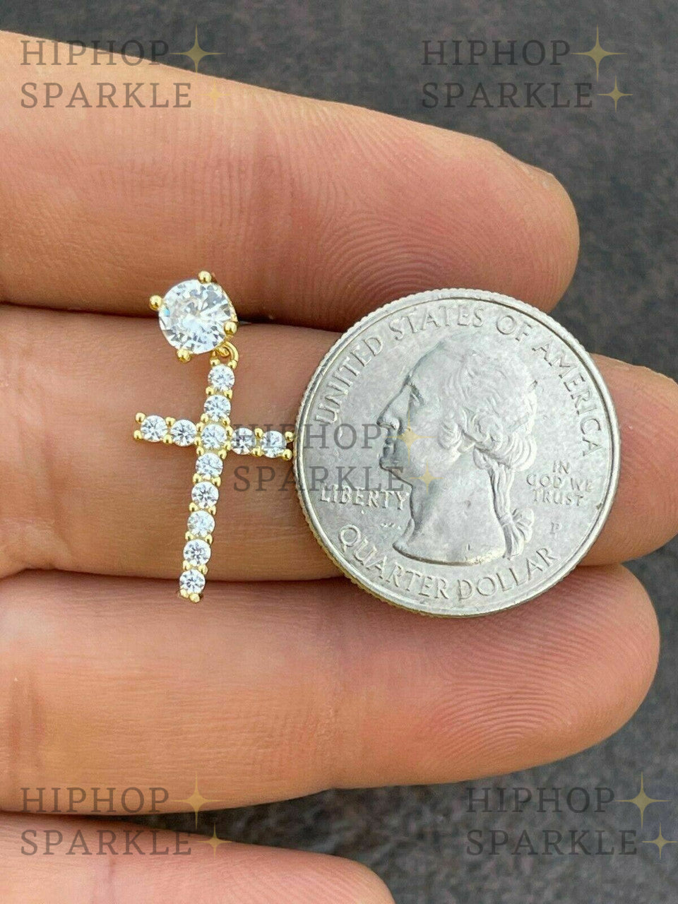 Moissanite Dangling Cross Out Earrings with Solitaire Stud - 14k Gold Vermeil & 925 Silver