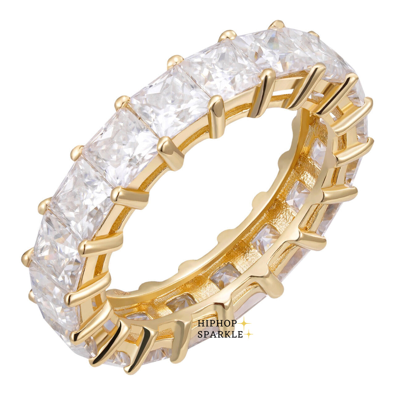 Luxury Moissanite Eternity Band – Princess Cut Square Stones in 14k Gold Vermeil & Silver, 2mm-5mm