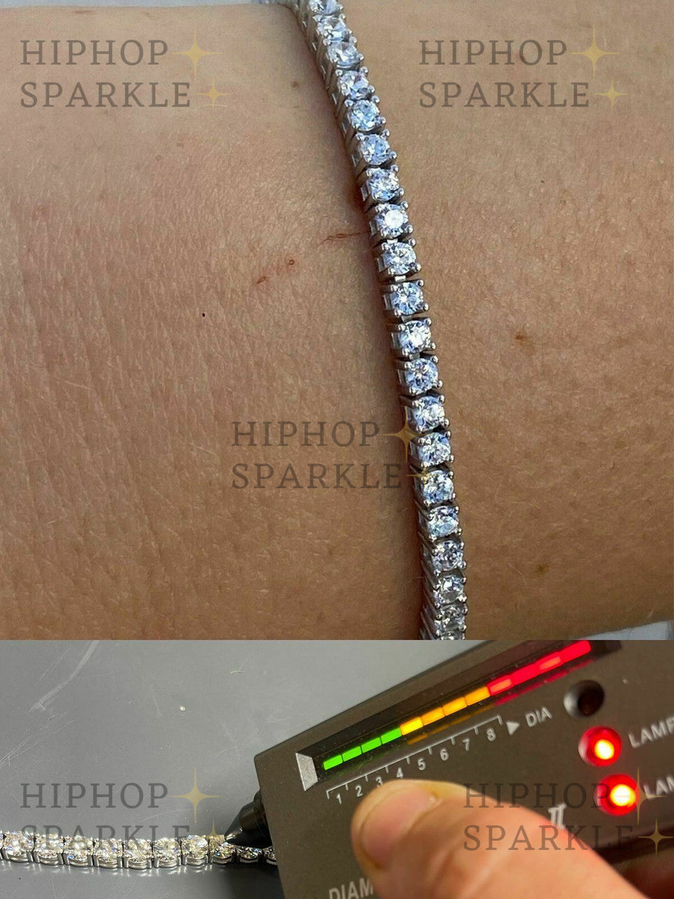 Real Silver 2mm Moissanite Tennis Bracelet - Pass Diamond Tester - Mens & Ladies Iced