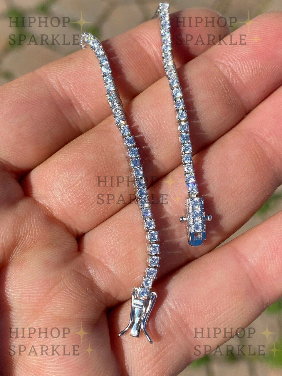 Real Silver 2mm Moissanite Tennis Bracelet - Pass Diamond Tester - Mens & Ladies Iced