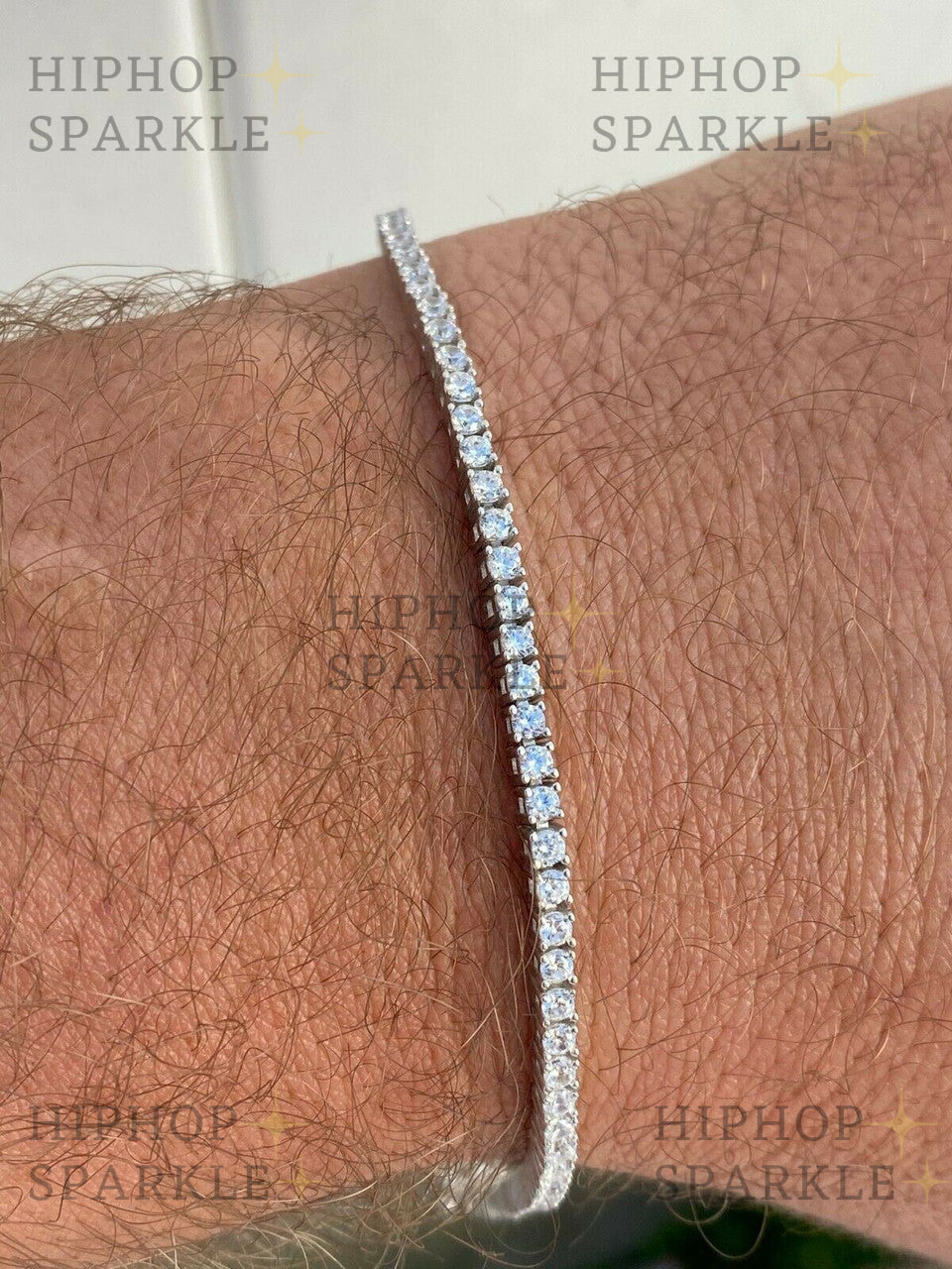 Real Silver 2mm Moissanite Tennis Bracelet - Pass Diamond Tester - Mens & Ladies Iced