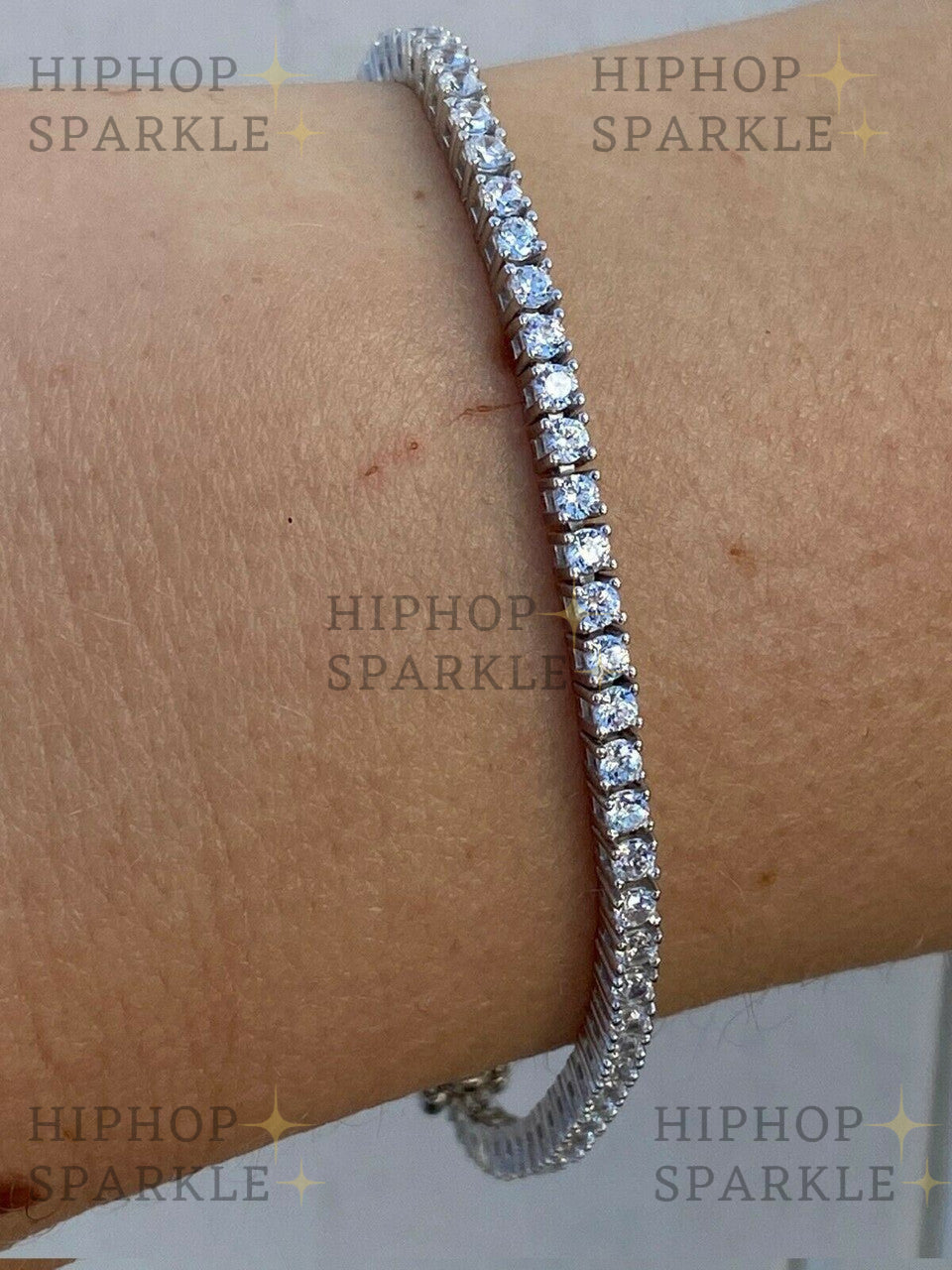 Real Silver 2mm Moissanite Tennis Bracelet - Pass Diamond Tester - Mens & Ladies Iced