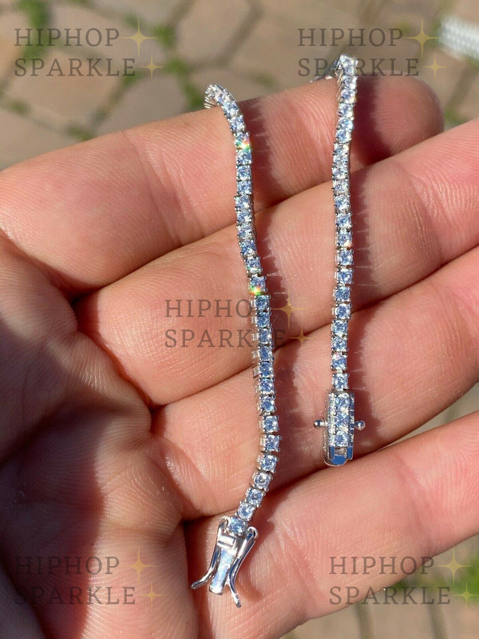 Real Silver 2mm Moissanite Tennis Bracelet - Pass Diamond Tester - Mens & Ladies Iced