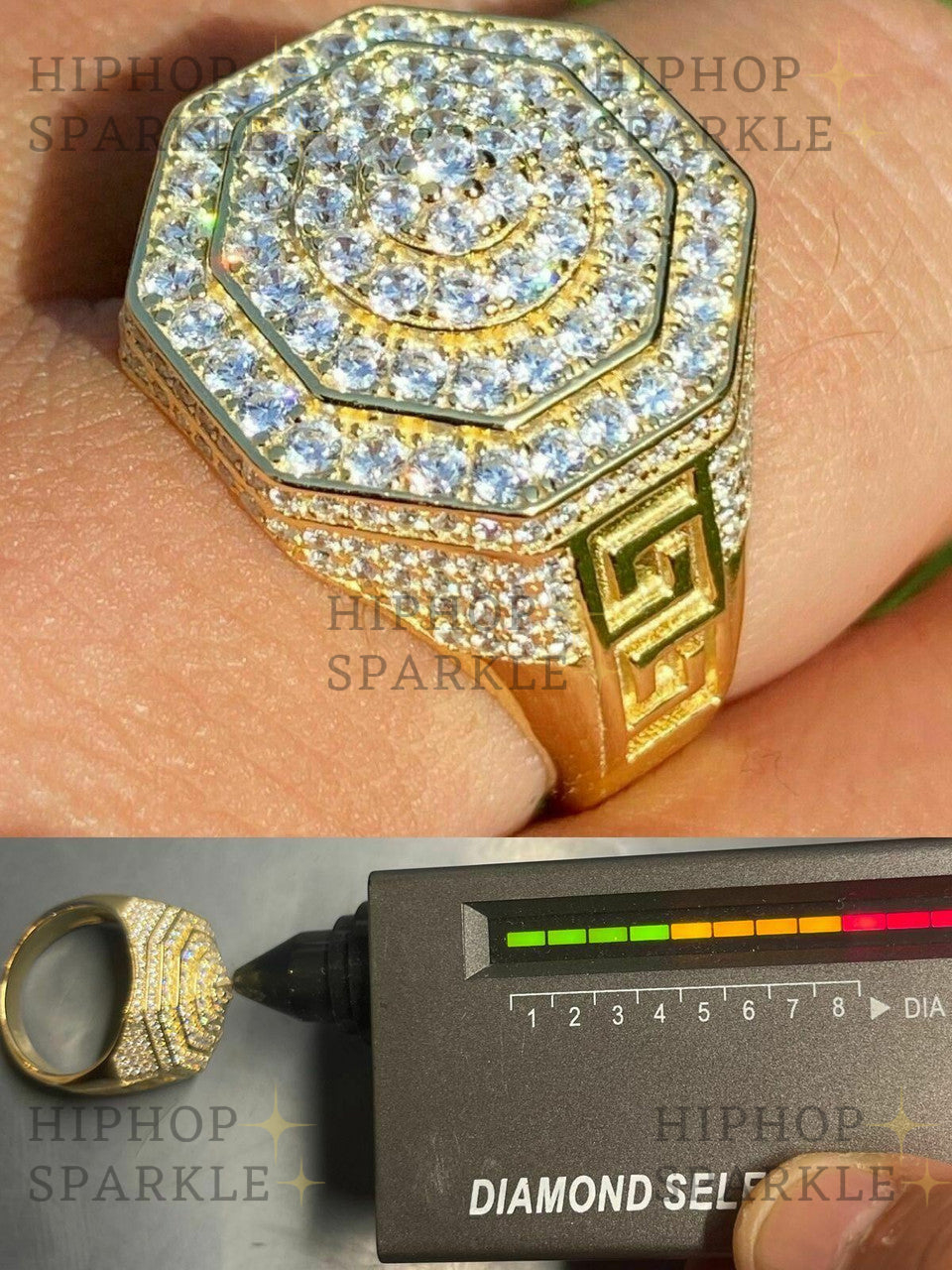 Moissanite Greek Gods Octagonal Ice Ring – 14k Gold Vermeil & 925 Silver