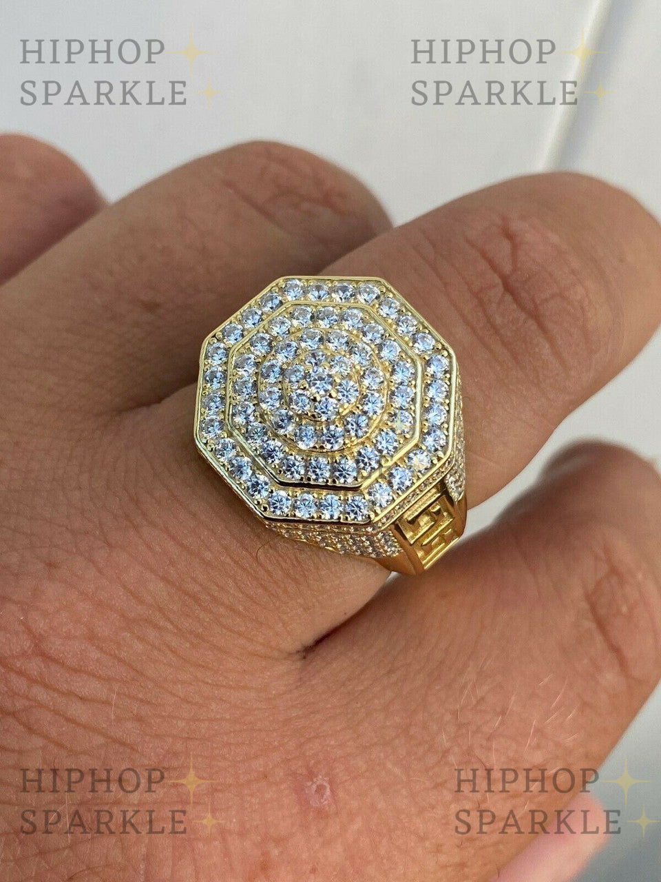 Moissanite Greek Gods Octagonal Ice Ring – 14k Gold Vermeil & 925 Silver