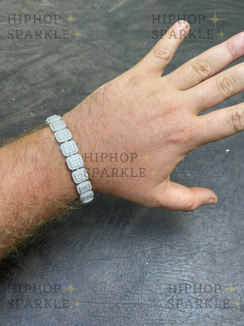 Men's Custom Square Bracelet - 925 Silver Iced Moissanite Pass Diamond Tester