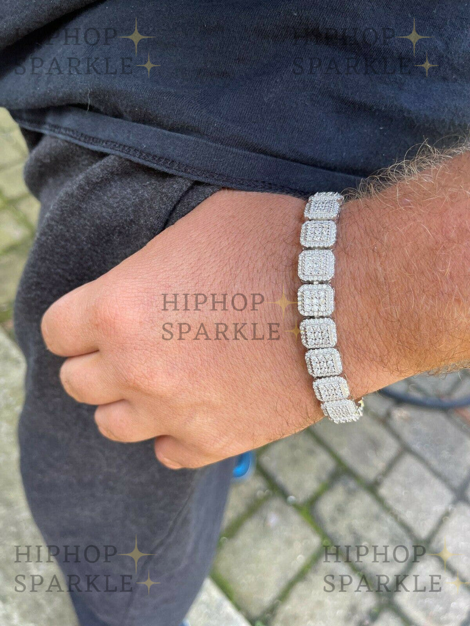 Men's Custom Square Bracelet - 925 Silver Iced Moissanite Pass Diamond Tester