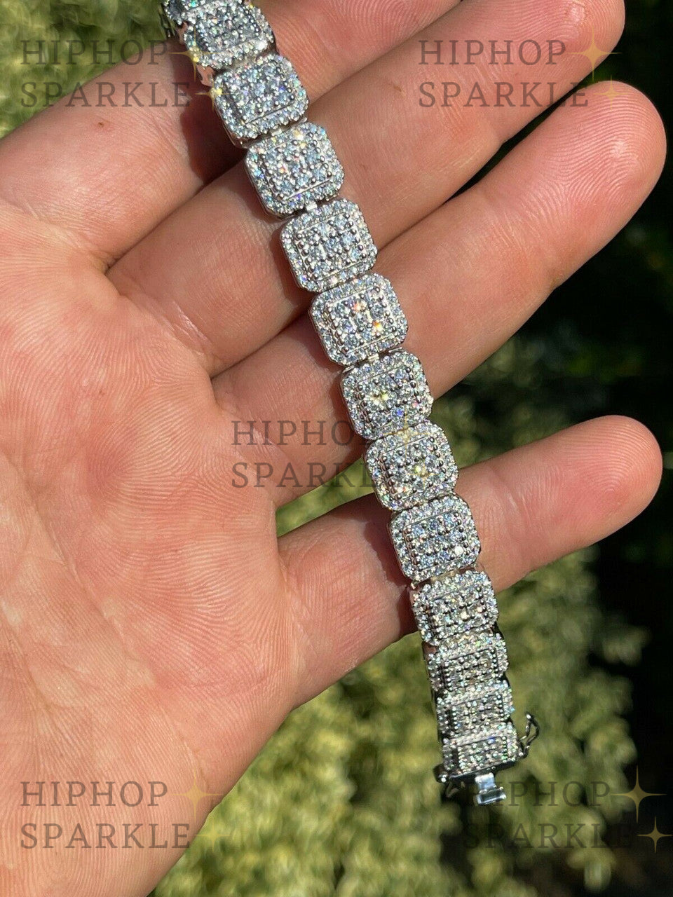 Men's Custom Square Bracelet - 925 Silver Iced Moissanite Pass Diamond Tester