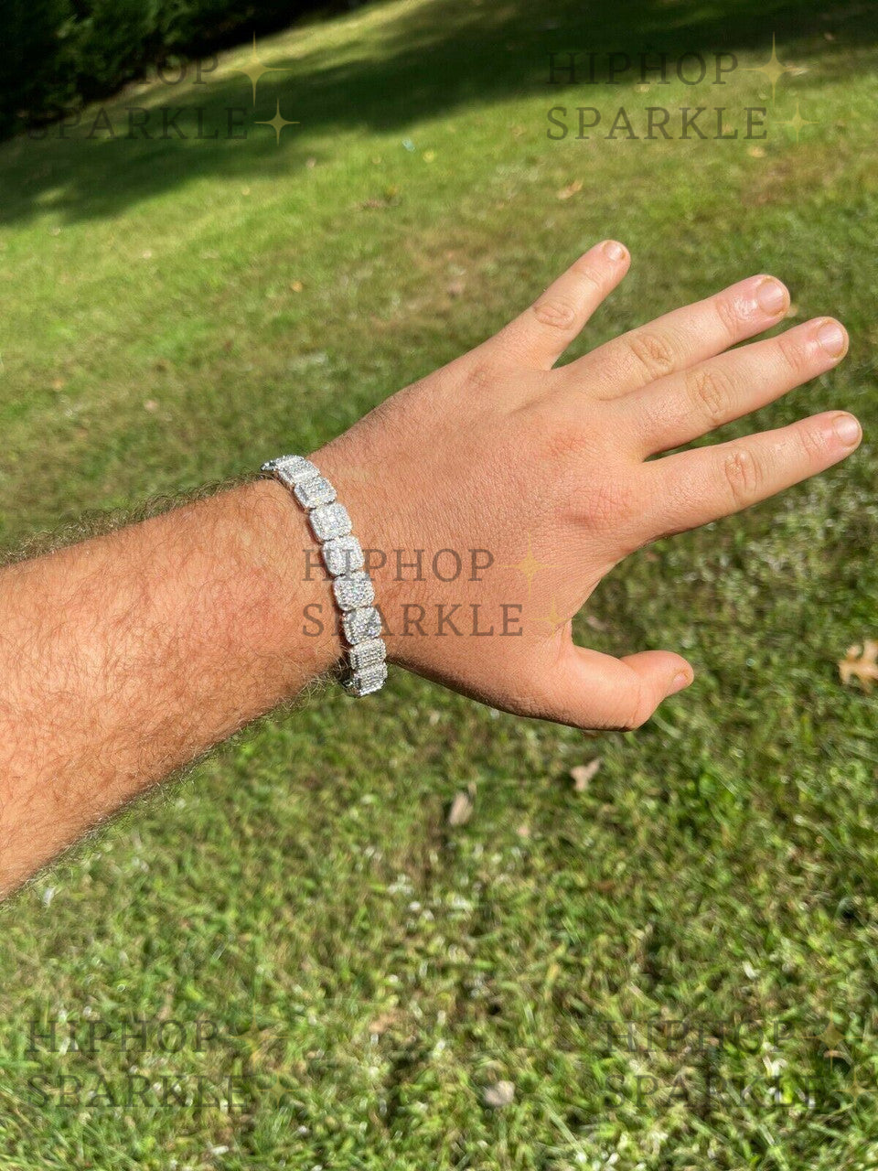 Men's Custom Square Bracelet - 925 Silver Iced Moissanite Pass Diamond Tester