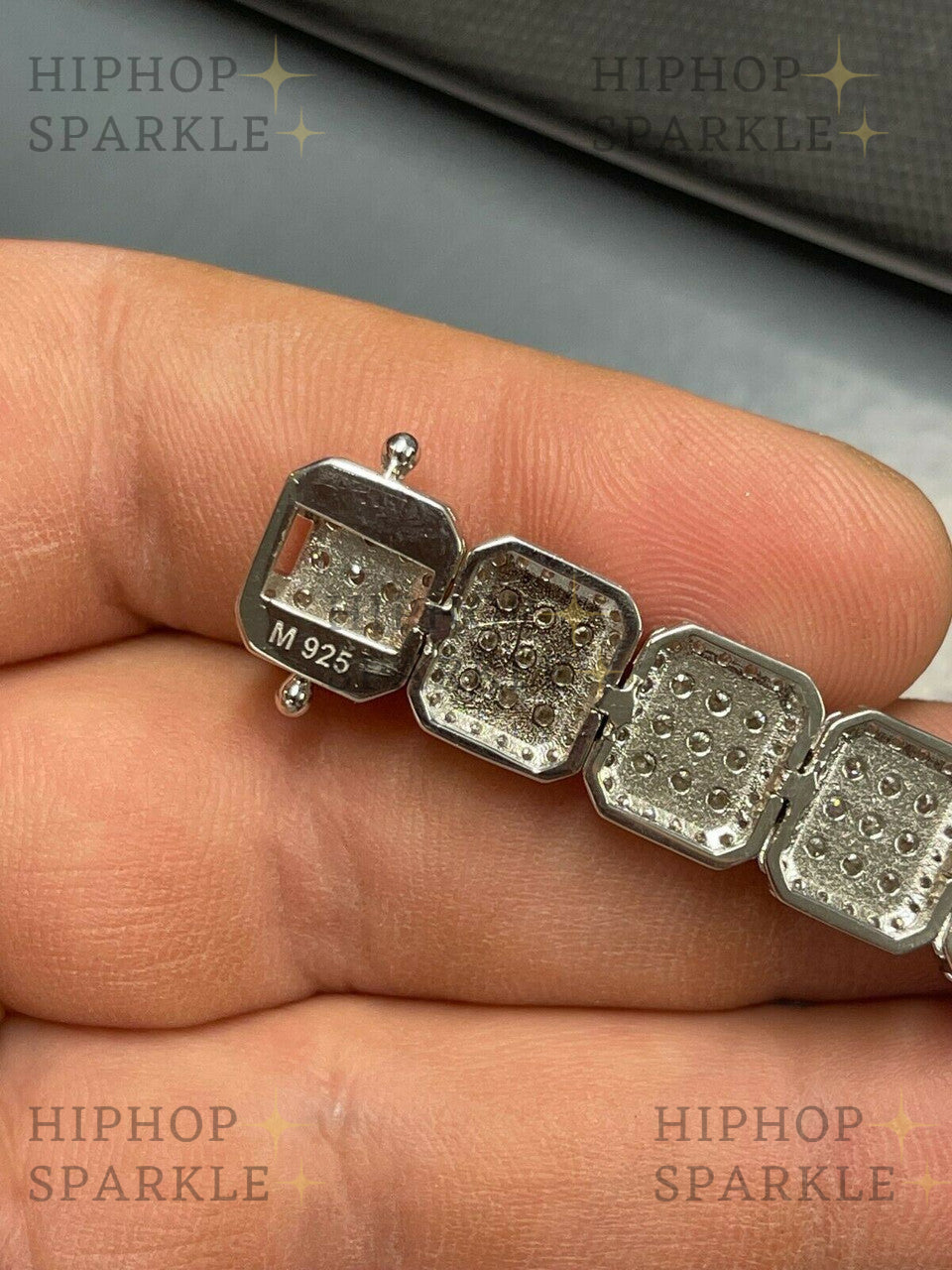 Men's Custom Square Bracelet - 925 Silver Iced Moissanite Pass Diamond Tester