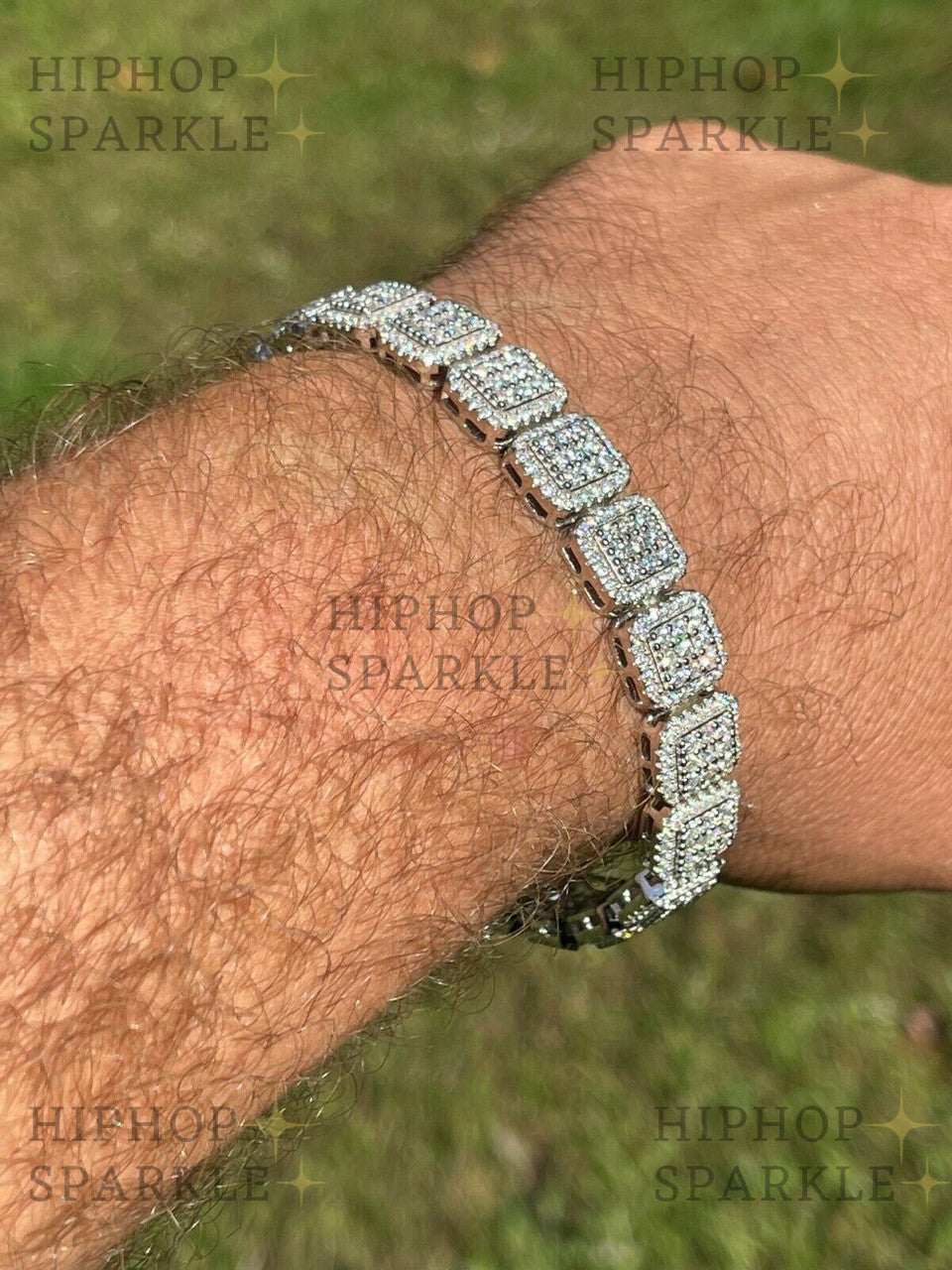 Men's Custom Square Bracelet - 925 Silver Iced Moissanite Pass Diamond Tester