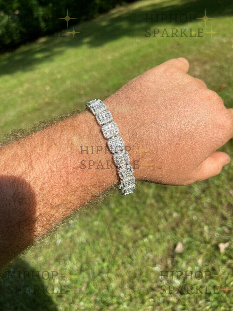 Men's Custom Square Bracelet - 925 Silver Iced Moissanite Pass Diamond Tester