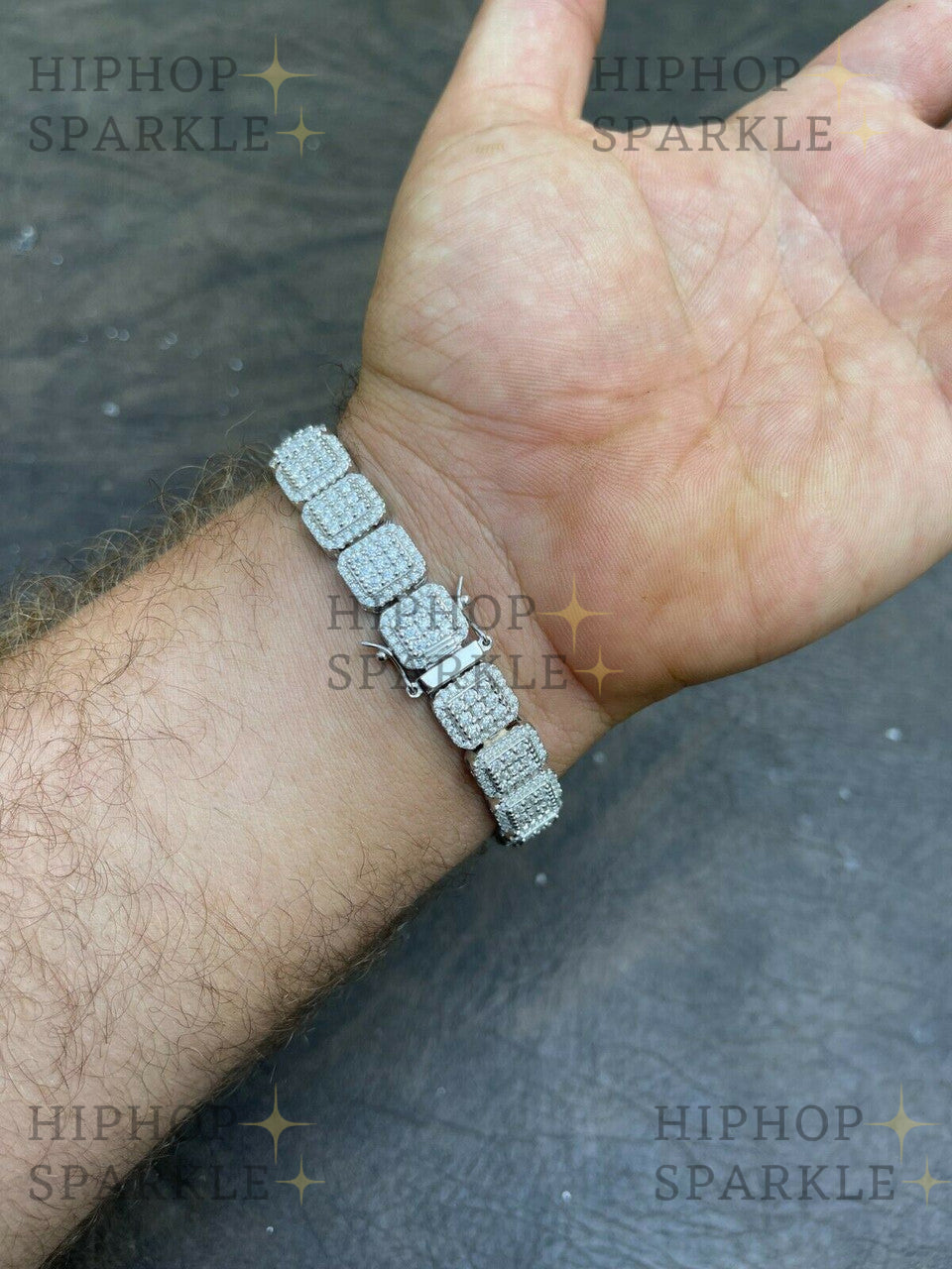 Men's Custom Square Bracelet - 925 Silver Iced Moissanite Pass Diamond Tester