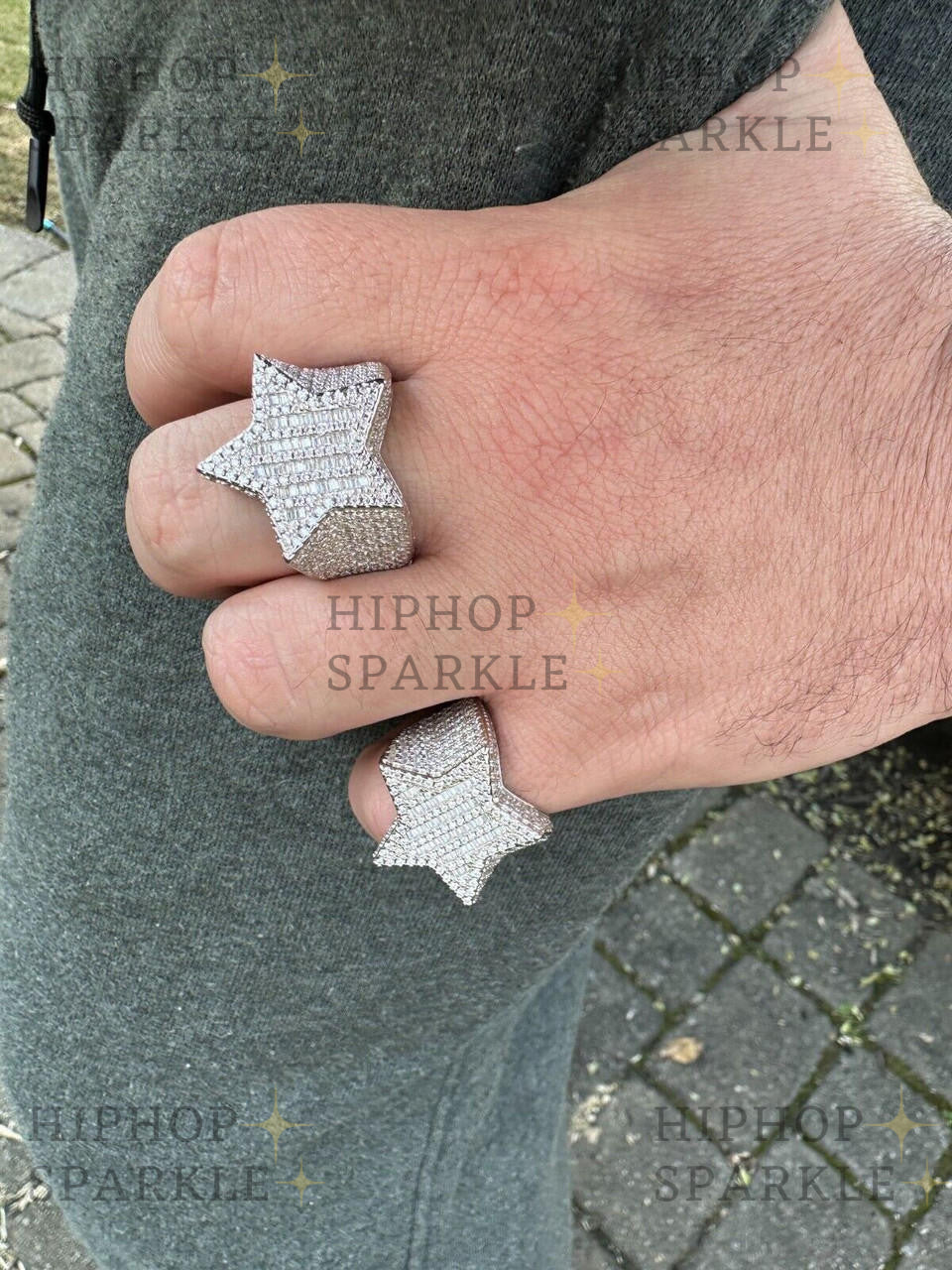 Baguette Moissanite Star Ring – Rap Style, 925 Silver