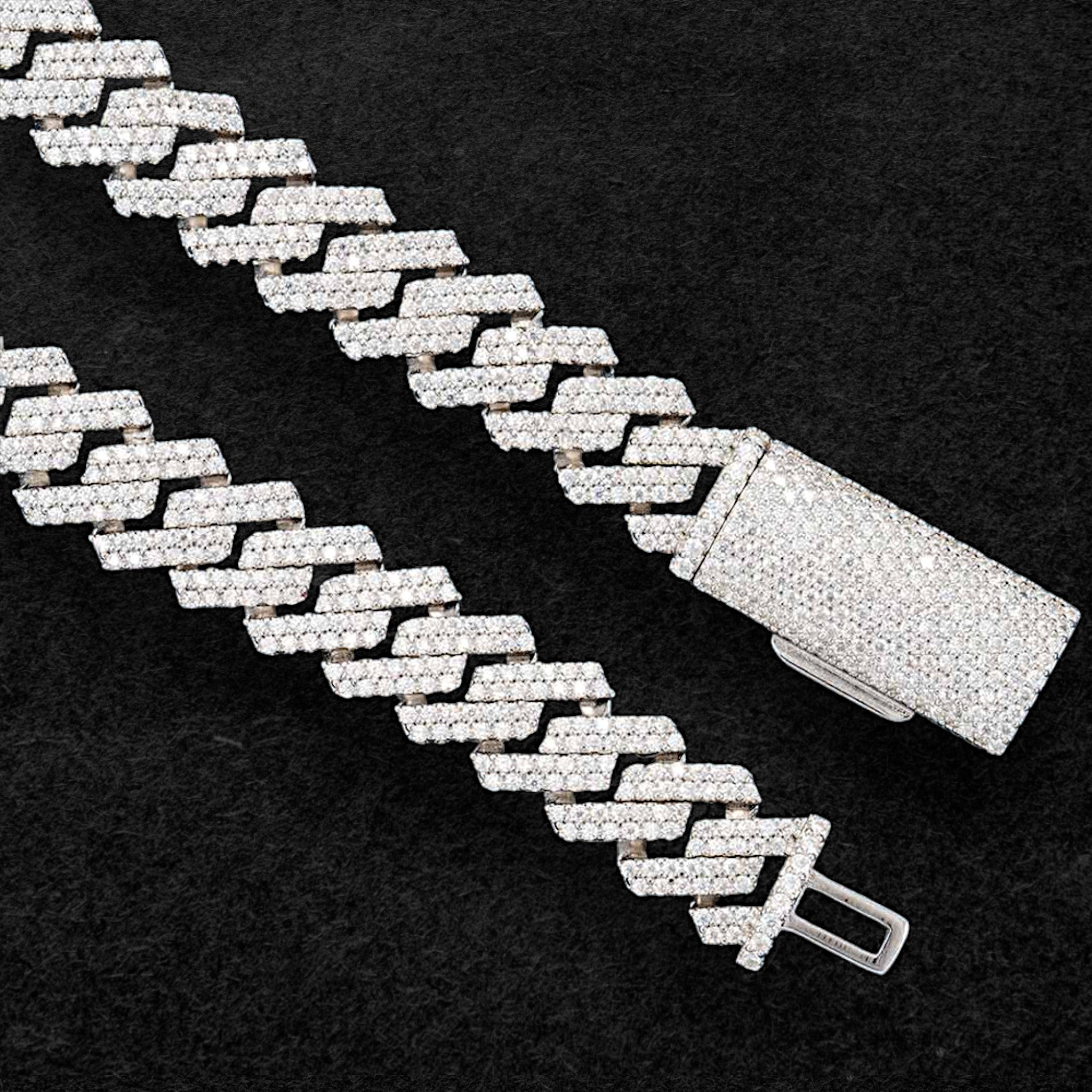 Luxurious 2-Row 12mm Moissanite Prong Cuban Link Chain