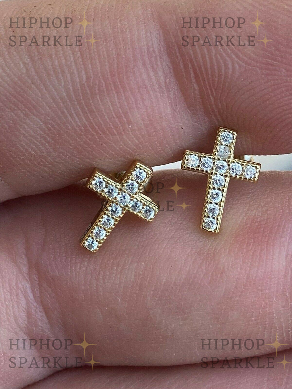 Moissanite Classic Cross Earrings - 14k Gold Vermeil & 925 Silver