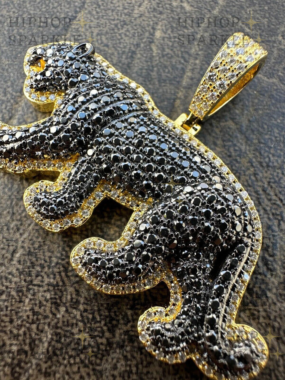 Moissanite Black Panther Pendant - 14k Gold Vermeil & 925 Silver