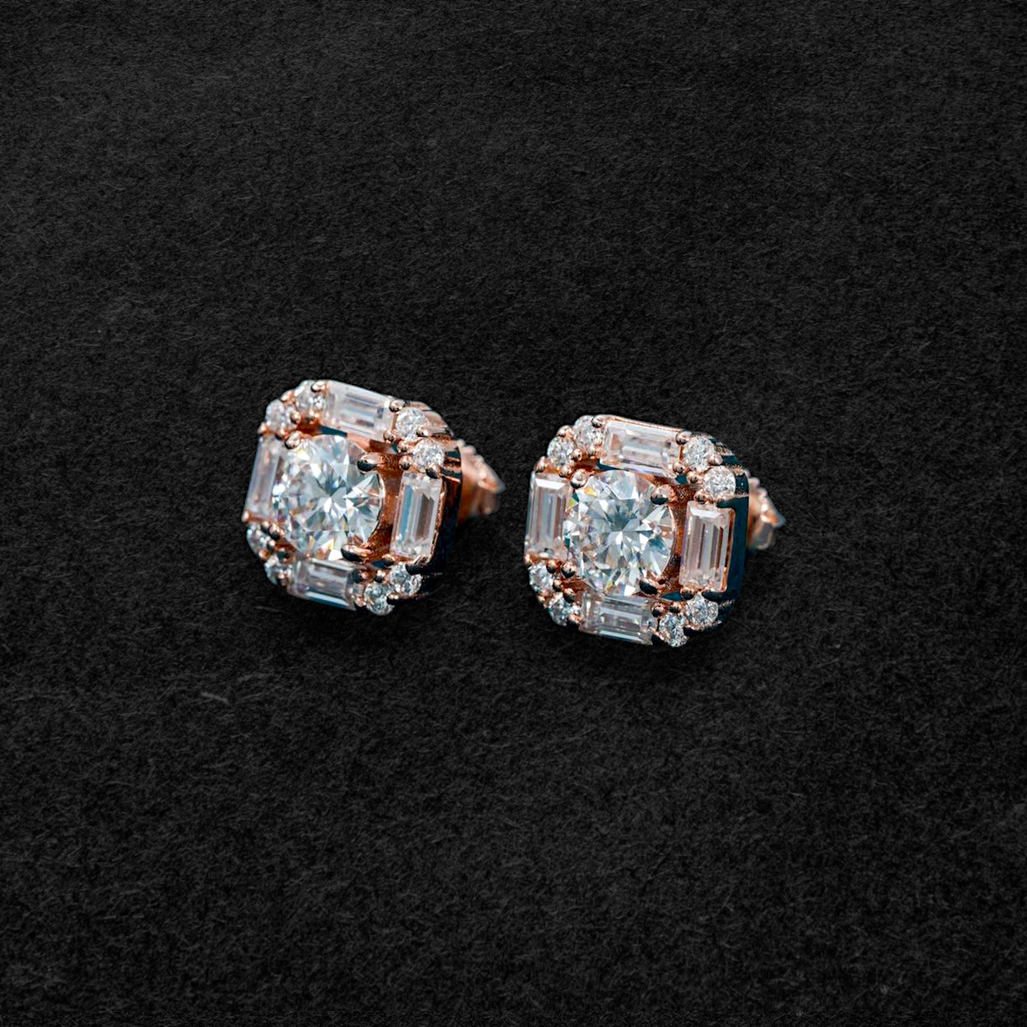 Radiant Moissanite Baguette Halo Stud Earrings