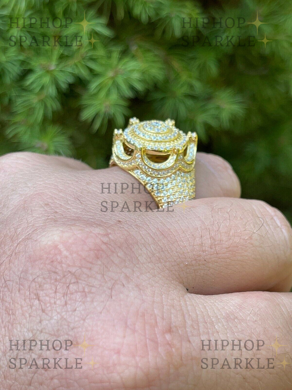 Moissanite King Crown Hip Hop Ring – 14k Gold Vermeil & Silver