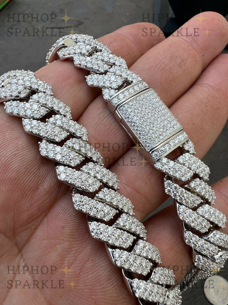 Moissanite Prong Cuban Link Chain Real Iced Necklace - Hip Hop - Passes Diamond Test