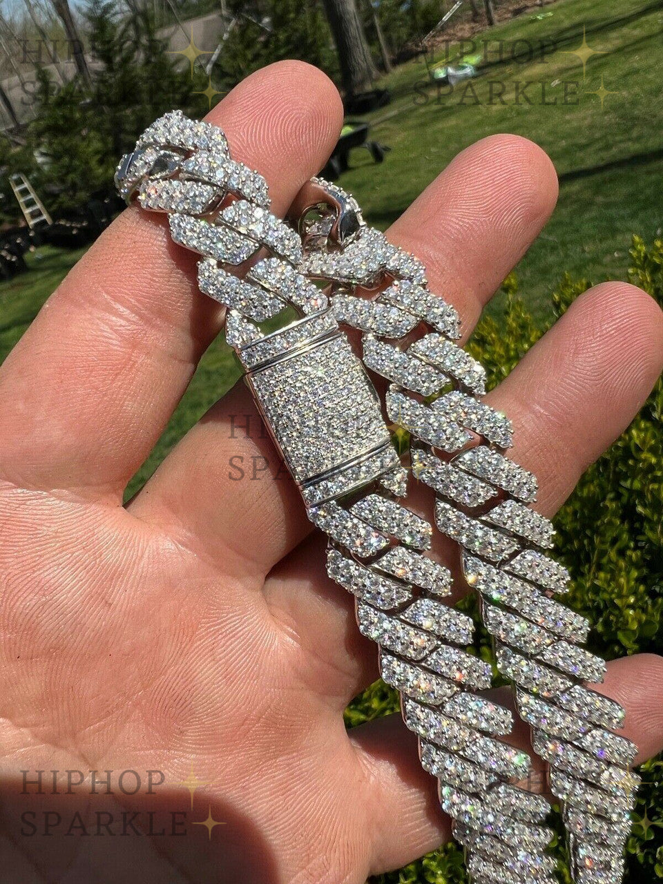 Moissanite Prong Cuban Link Chain Real Iced Necklace - Hip Hop - Passes Diamond Test