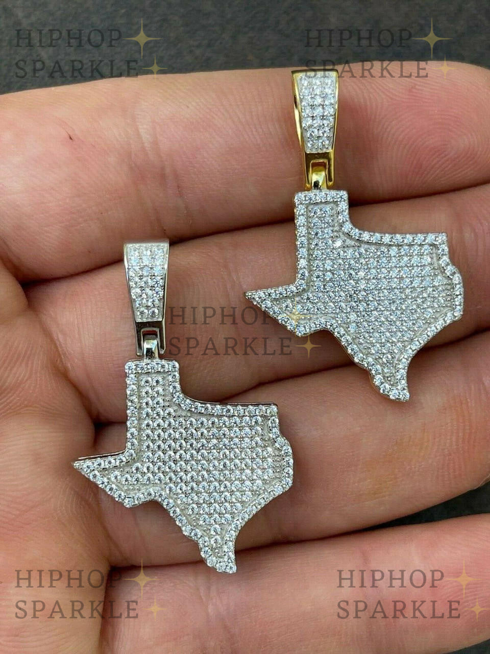 Moissanite Texas State Shape Iced Out Pendant - 14k Gold Vermeil or 925 Silver