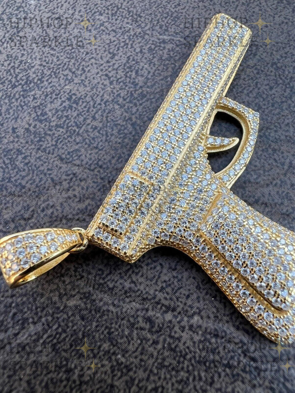 Moissanite Iced Out Gun Pistol Pendant - 14k Gold Vermeil & 925 Silver