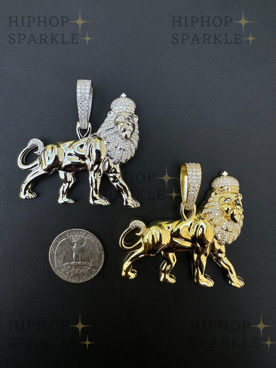 Moissanite Lion of Judah with Crown Rasta Pendant - 14k Gold Vermeil & 925 Silver