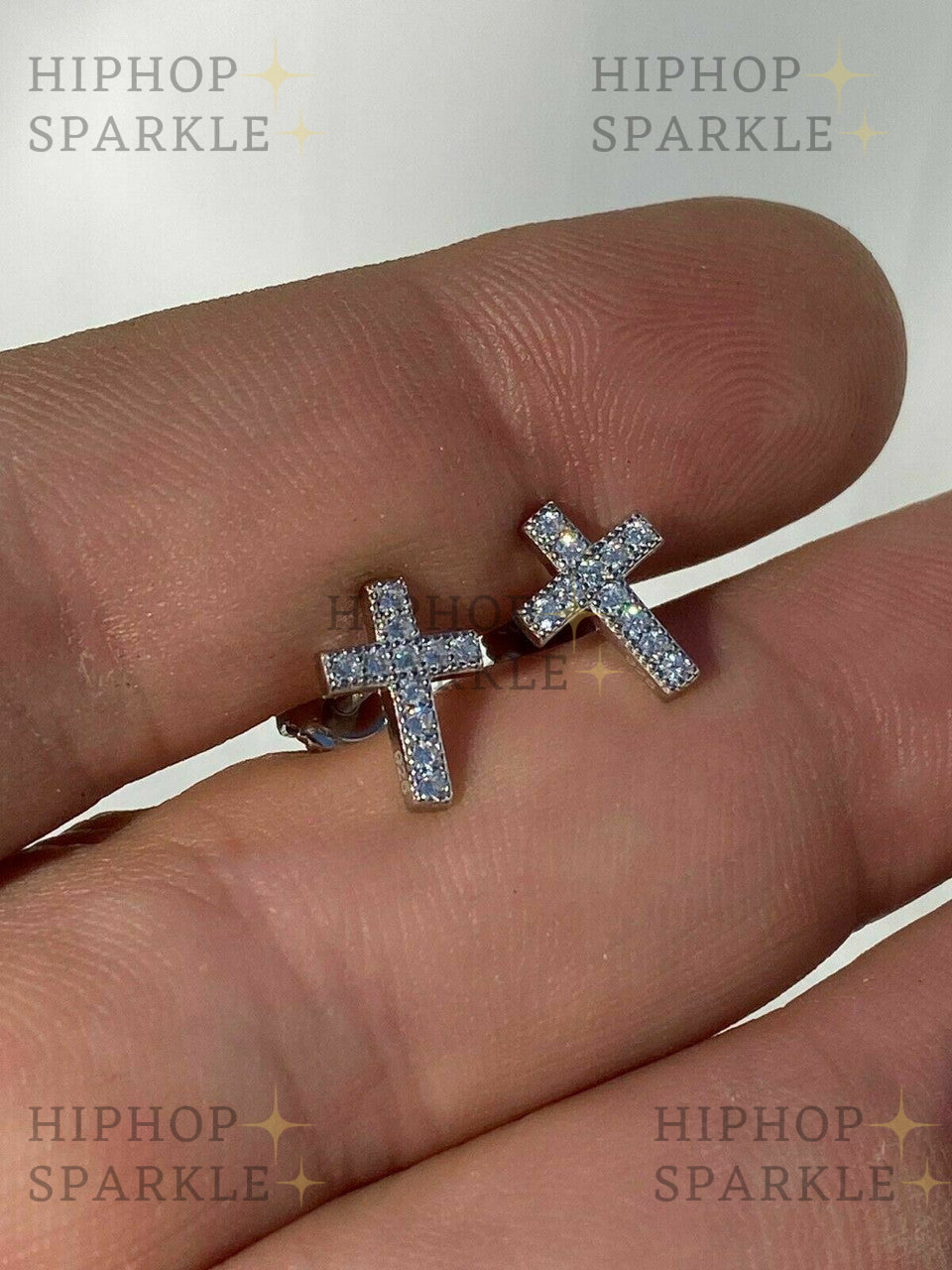 Moissanite Classic Cross Earrings - 925 Silver, 8x11mm size