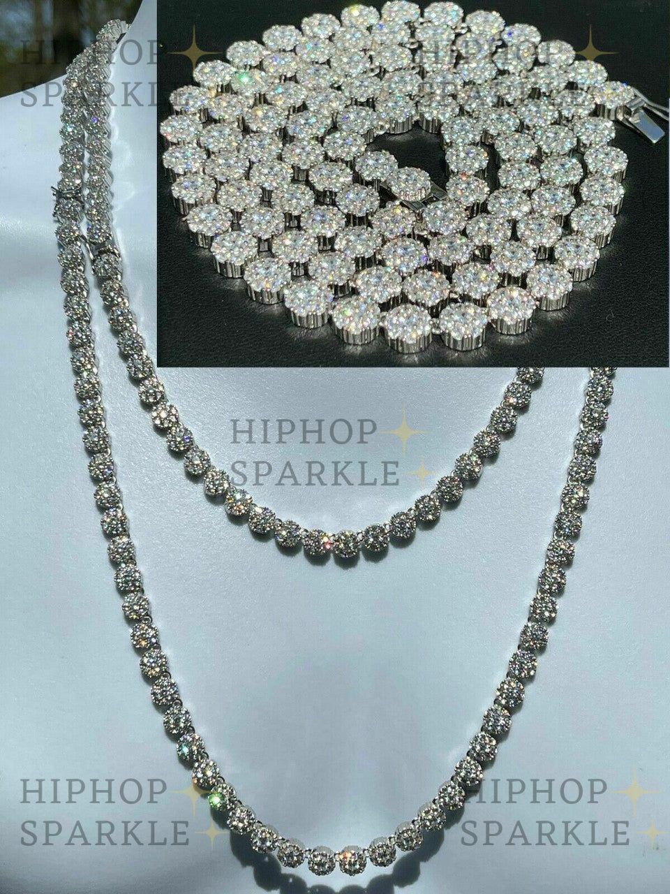 Moissanite Hip Hop Tennis Chain Necklace Iced Out - 925 Silver - 7mm - 16"-24"