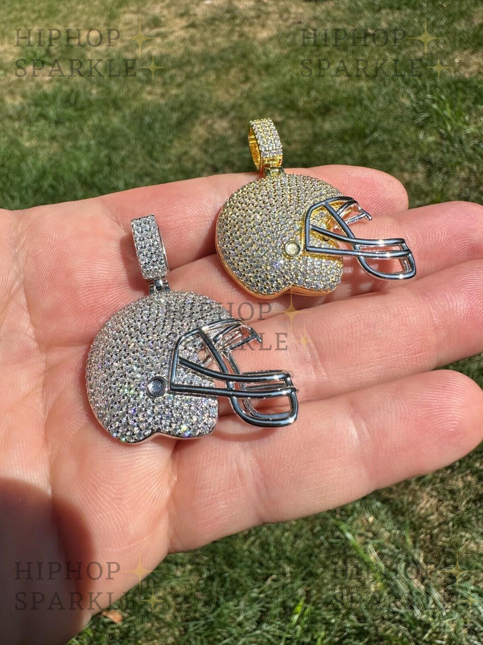 Moissanite Football Helmet Iced Out Pendant - 14k Gold Vermeil & 925 Silver