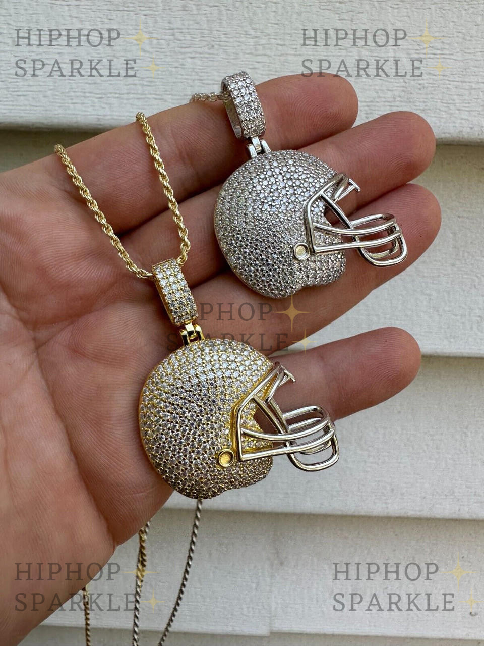 Moissanite Football Helmet Iced Out Pendant - 14k Gold Vermeil & 925 Silver