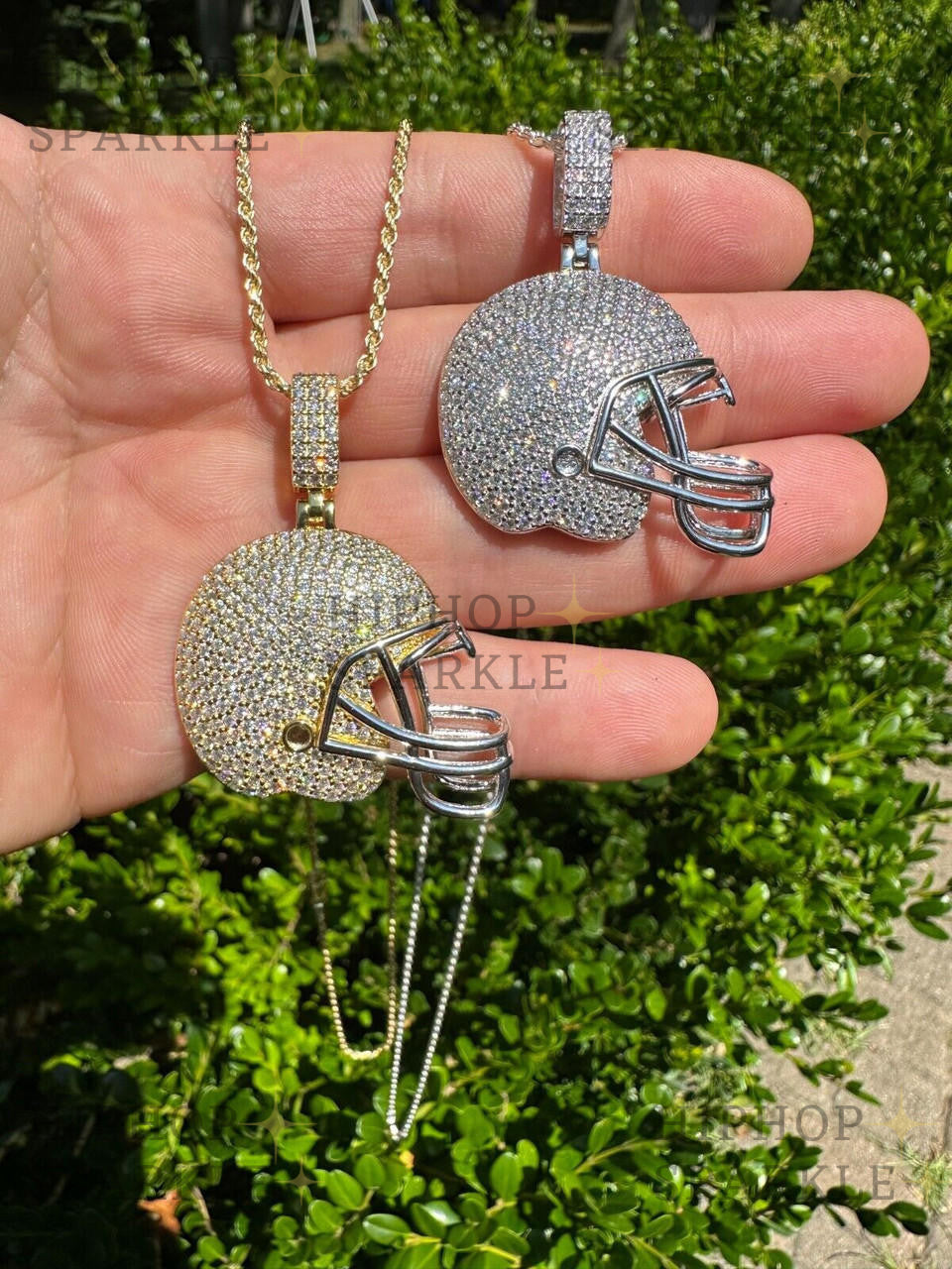 Moissanite Football Helmet Iced Out Pendant - 14k Gold Vermeil & 925 Silver