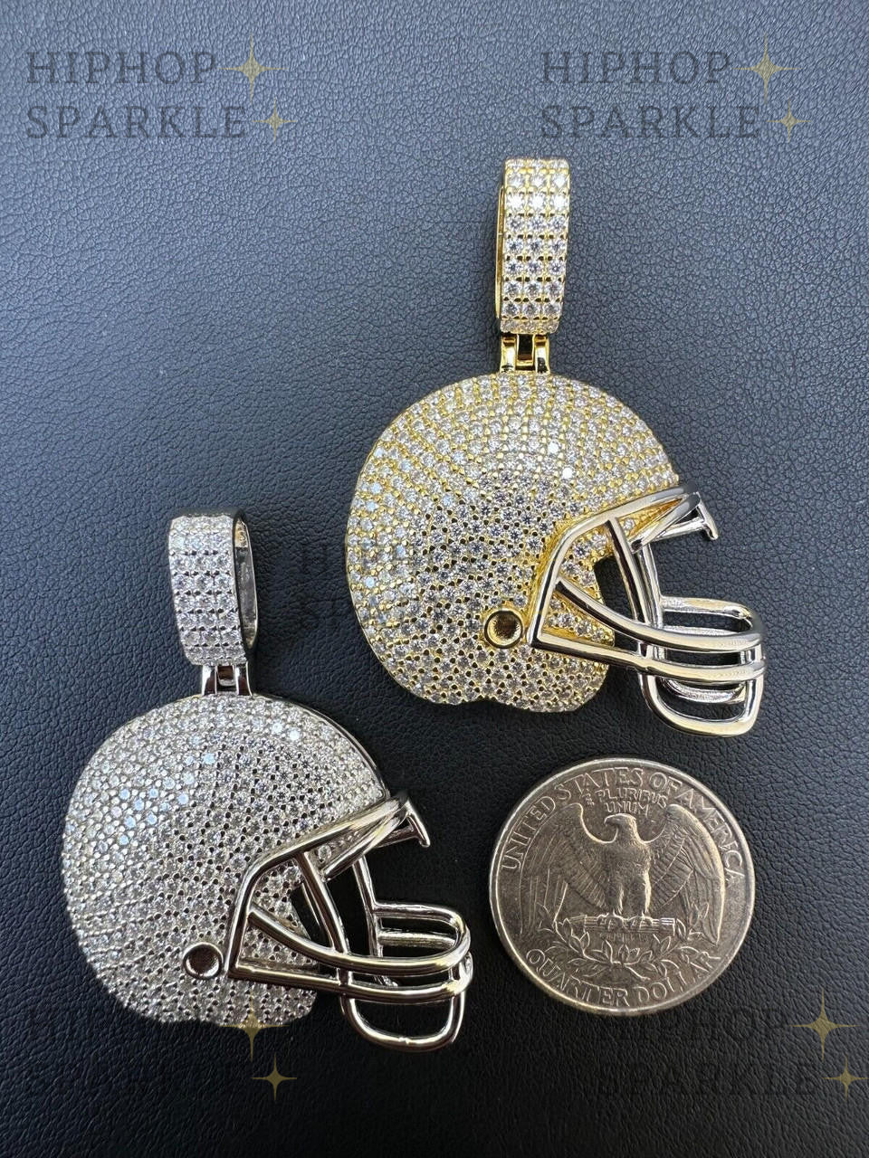 Moissanite Football Helmet Iced Out Pendant - 14k Gold Vermeil & 925 Silver