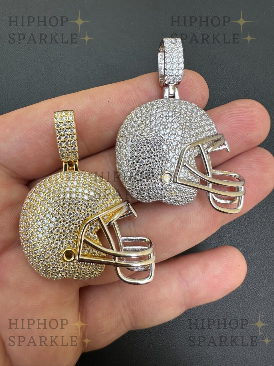 Moissanite Football Helmet Iced Out Pendant - 14k Gold Vermeil & 925 Silver