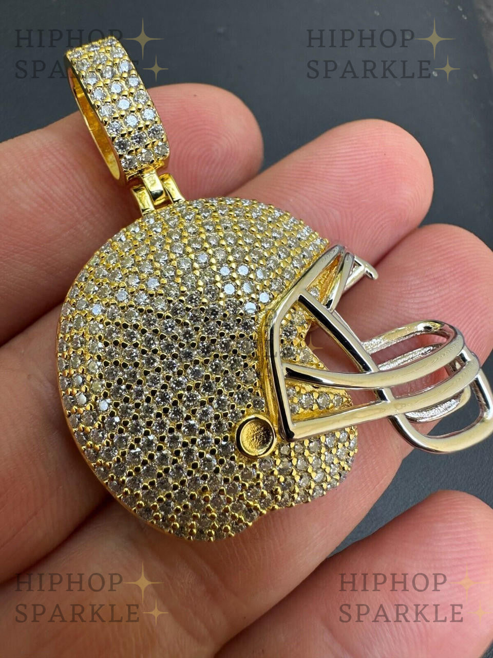 Moissanite Football Helmet Iced Out Pendant - 14k Gold Vermeil & 925 Silver