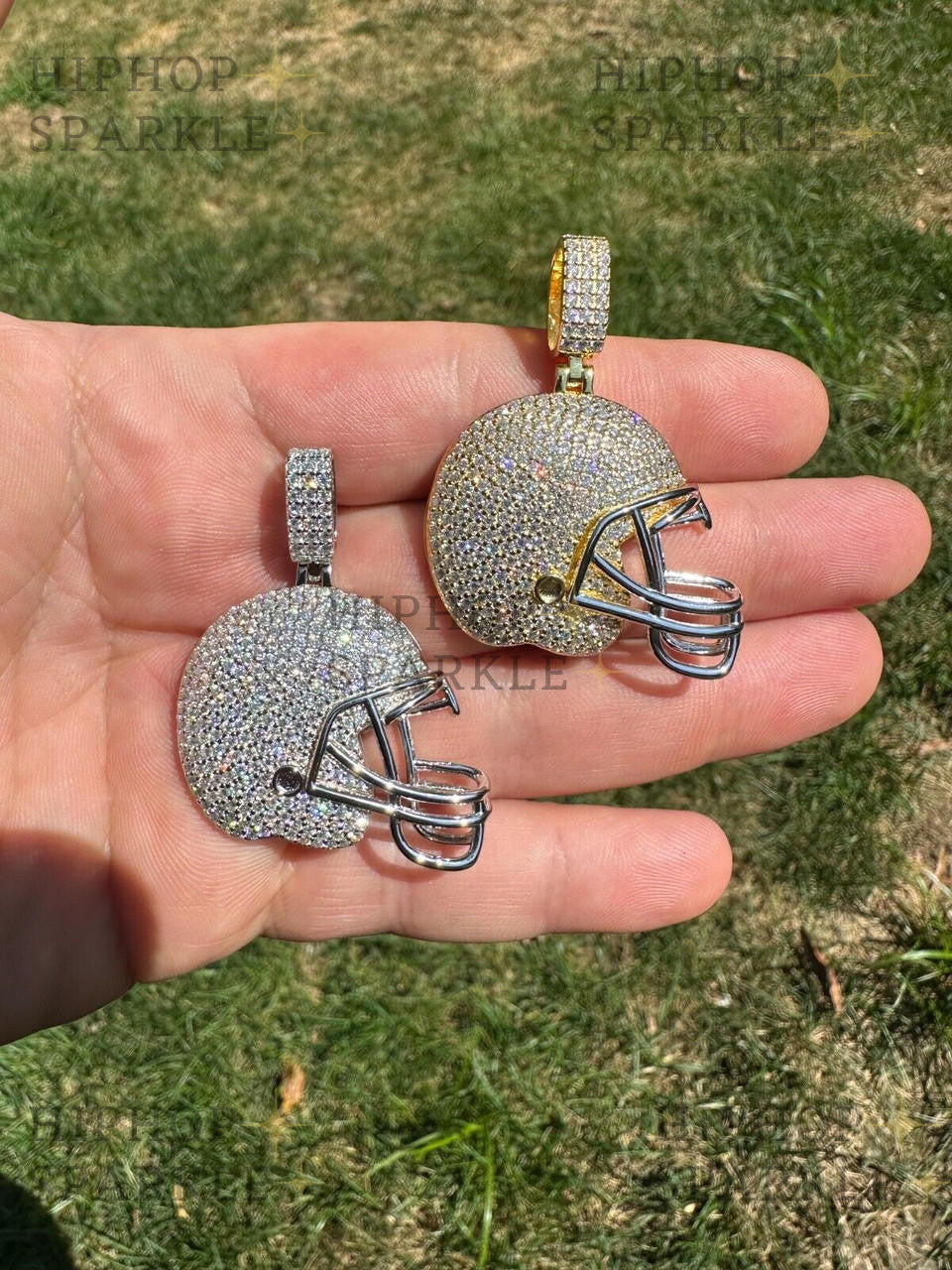 Moissanite Football Helmet Iced Out Pendant - 14k Gold Vermeil & 925 Silver